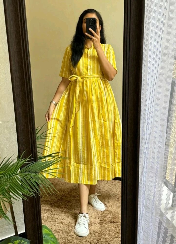 Yellow Striped Midi Dress