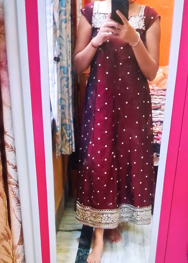 Maroon Polka Dot Ethnic 3piece suit