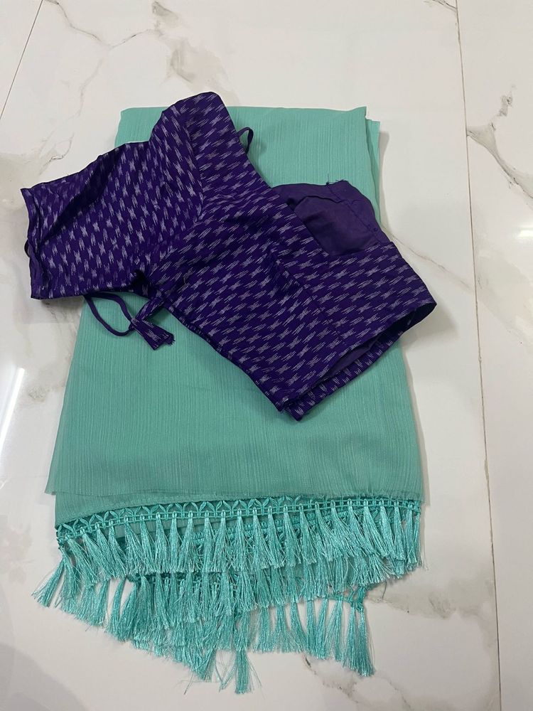 Elegant Turquoise Saree with Purple Blouse