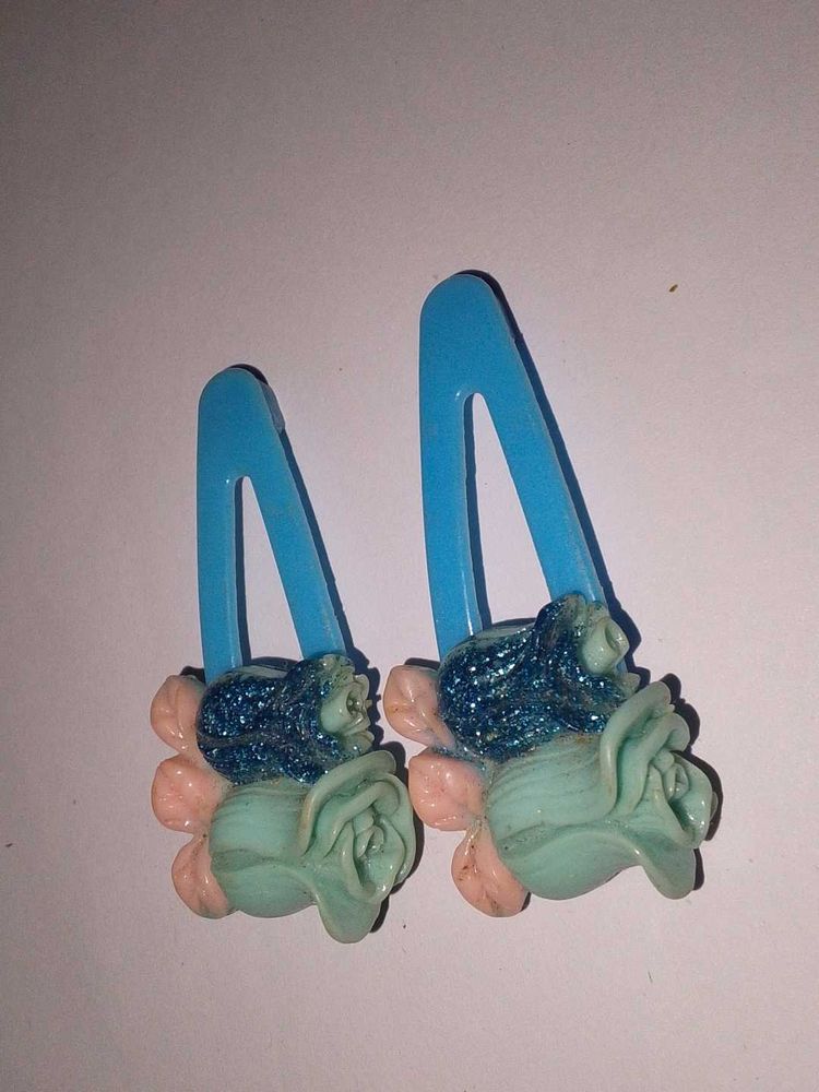 Cute Blue Floral Hair Clips - Set of 2