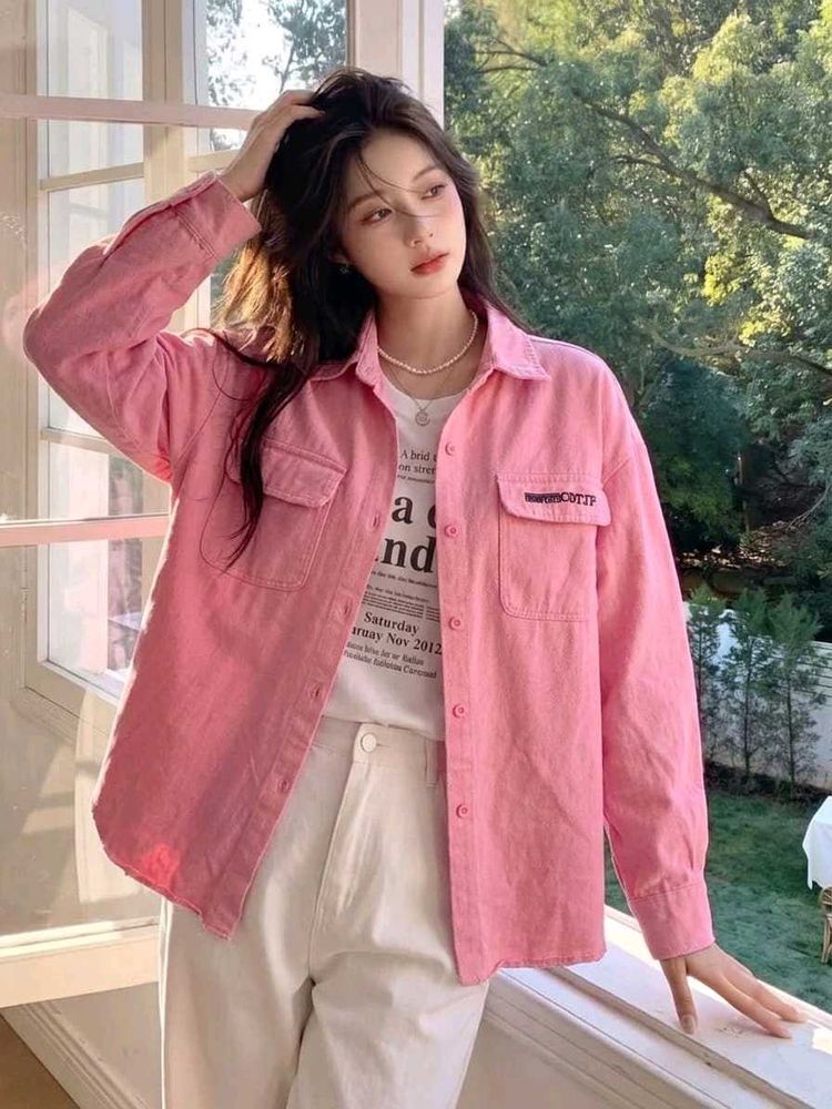 New with tag Chic Pink Oversized Button-Up Shirt