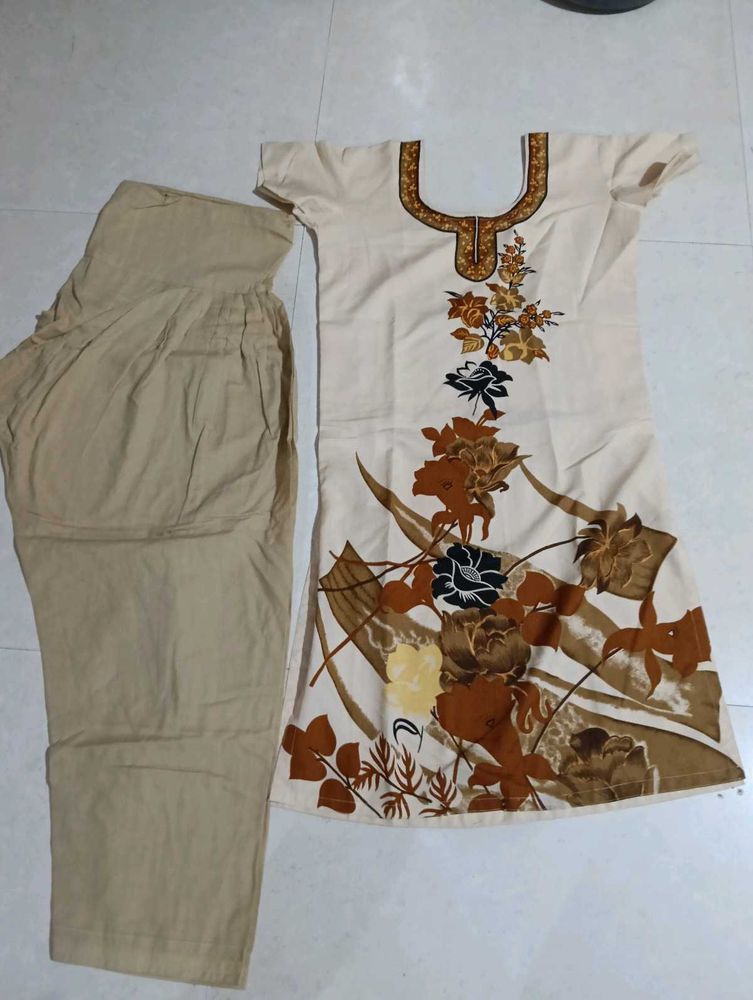 Beige Kurta with Pants Set