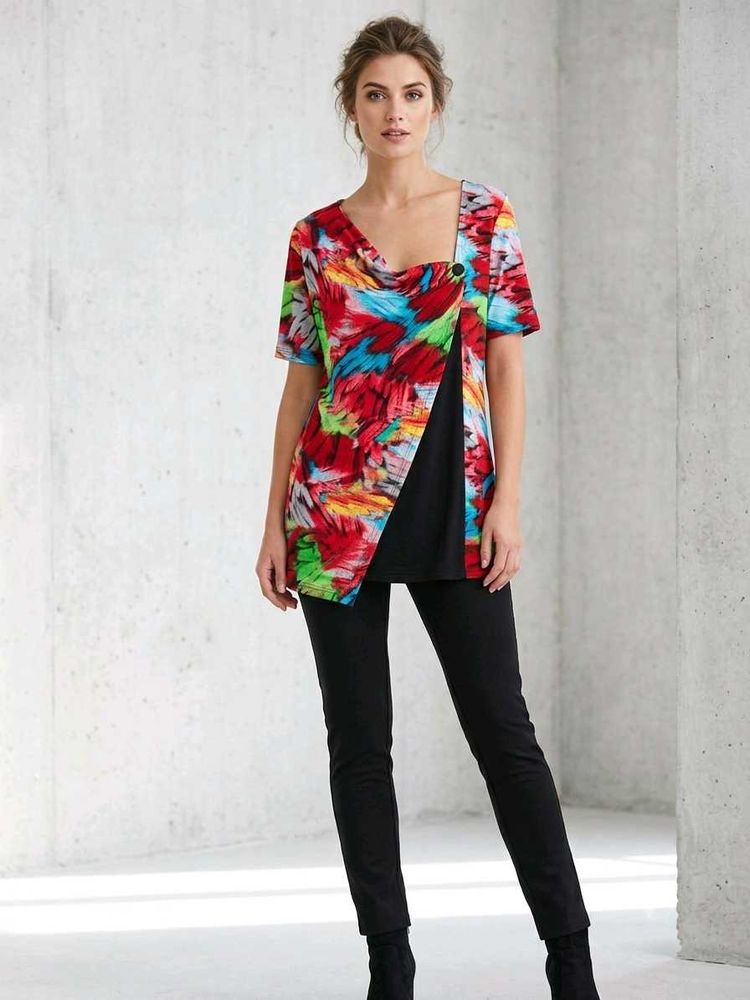 Vibrant Abstract Print Asymmetrical Tunic