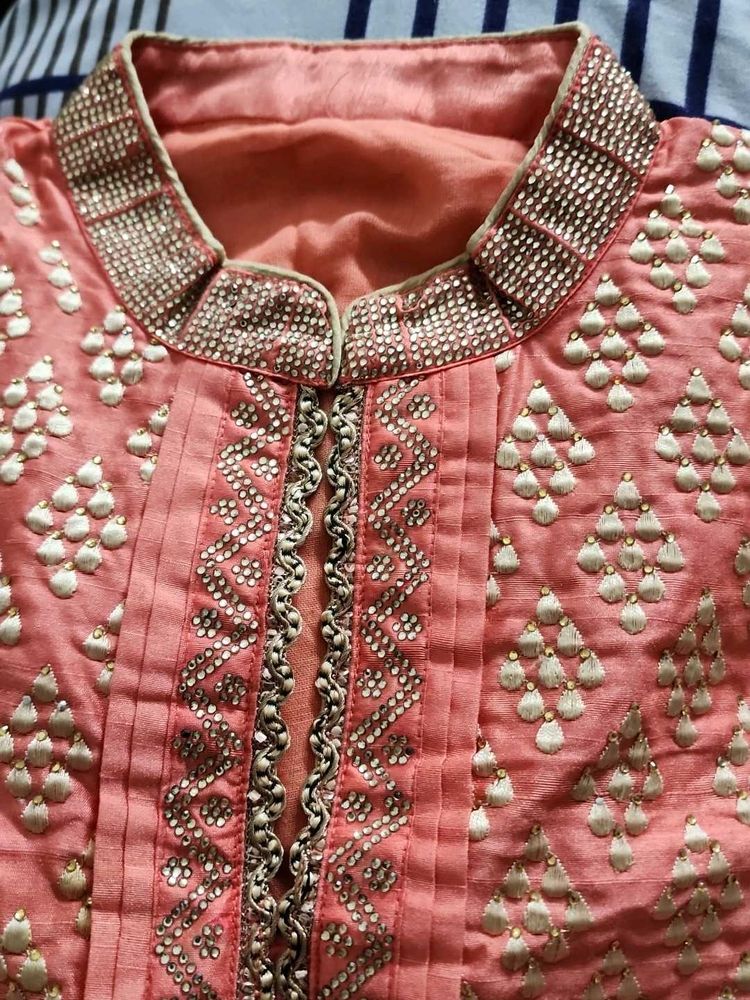 Embroidered Peach Kurta