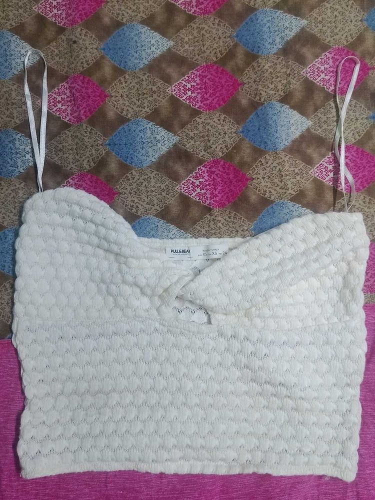 Cream Cropped Knit Top