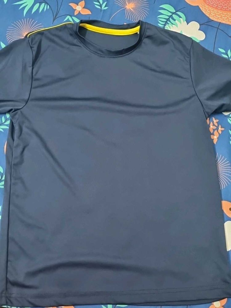Navy Blue T-Shirt with Yellow Accents