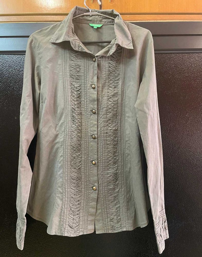 Classic Button-Up Shirt with Pintuck Detail
