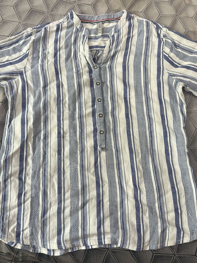Lee Cooper Blue and White Striped Button-Up Top