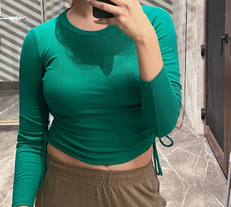 Zara Ribbed Green Top