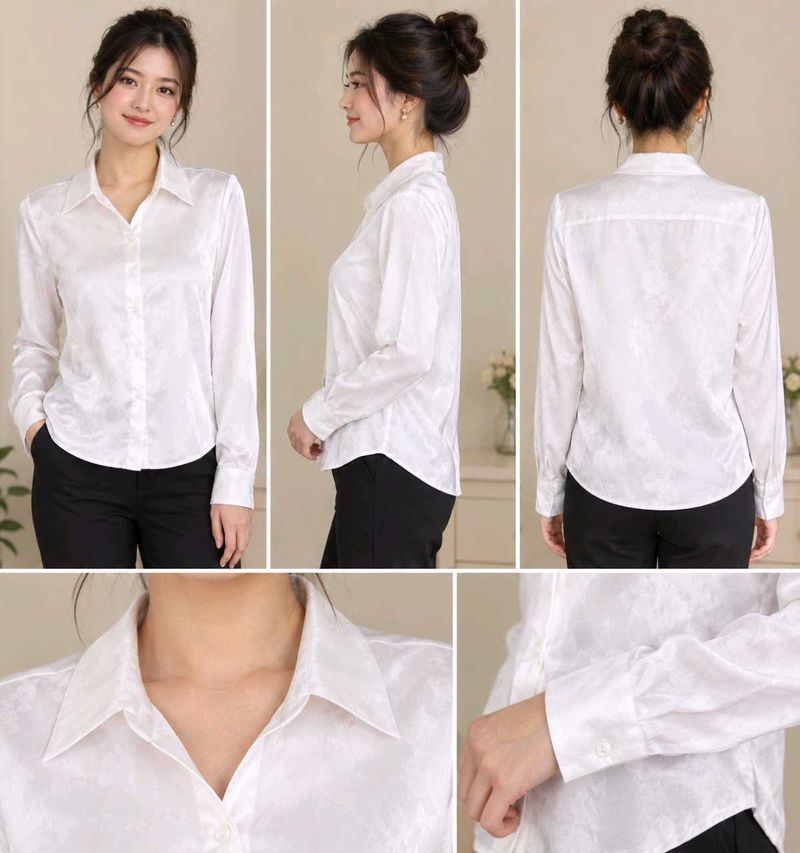 Elegant White and Pink button down shirt.