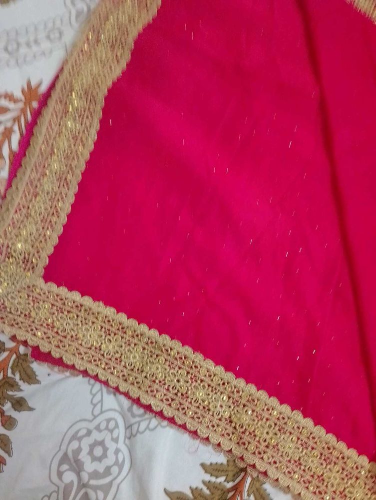 rani colour saree with Golden Border