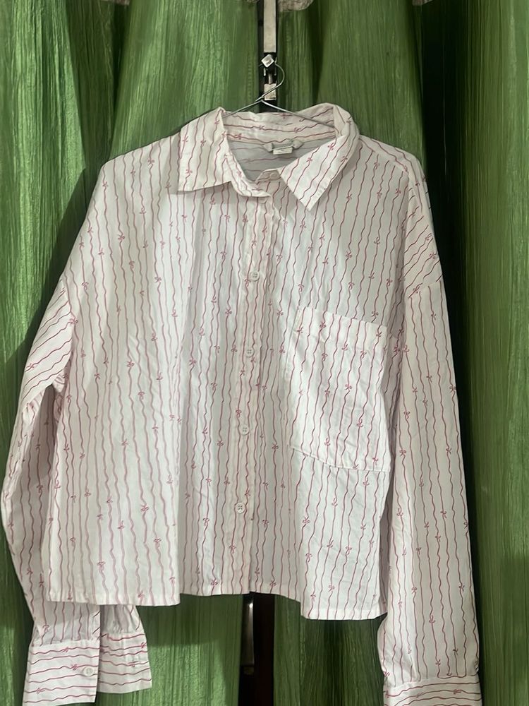 White &amp; Pink Striped Button-Up Shirt