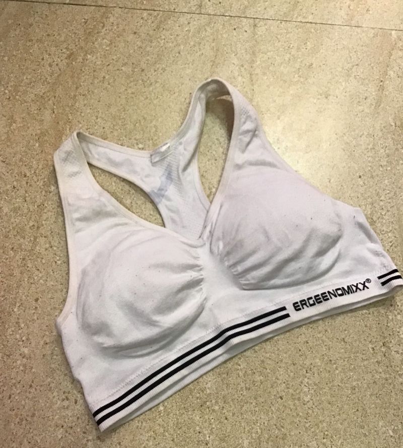 White Sports Bra with Black Stripes