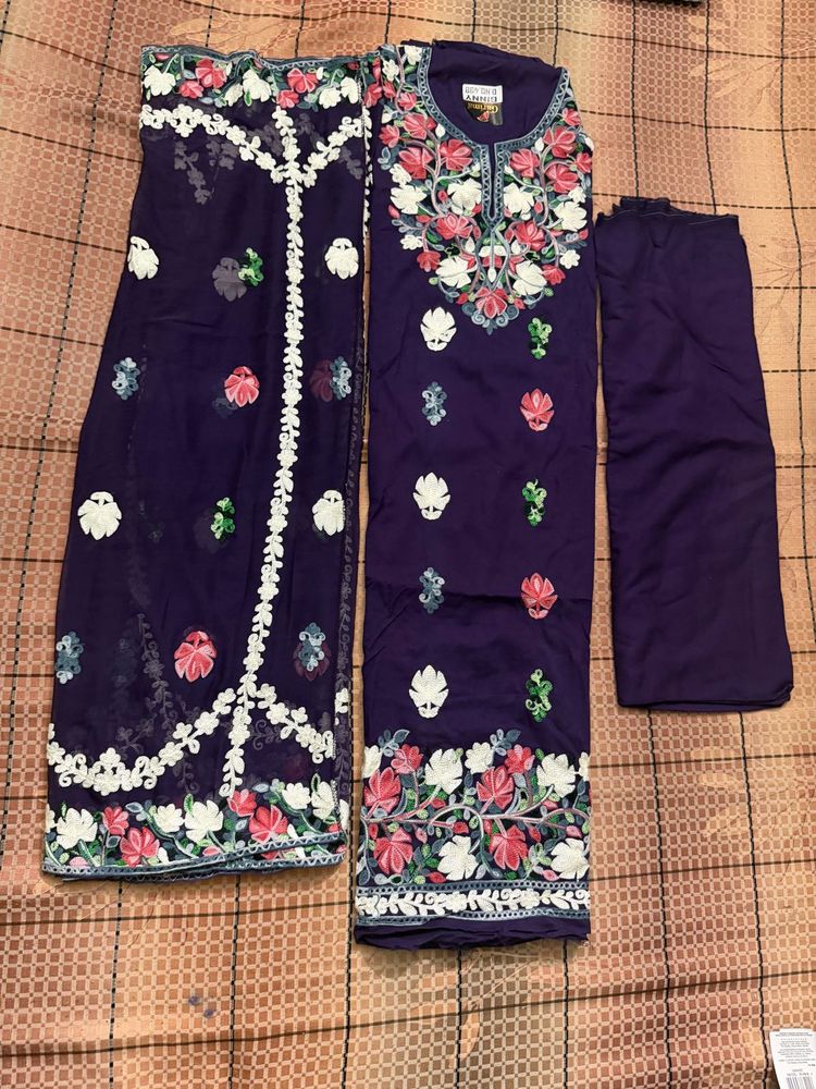 Elegant Embroidered Purple dress material