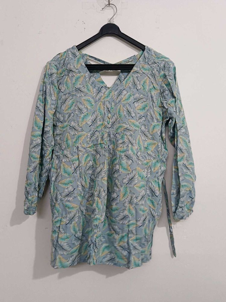 Light Blue Leaf Print Tunic