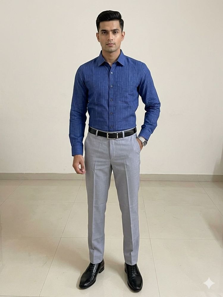 Men's Blue Striped Formal Shirt Pant Set