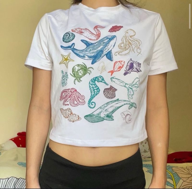 Cute Sea Life Graphic Cropped T-Shirt