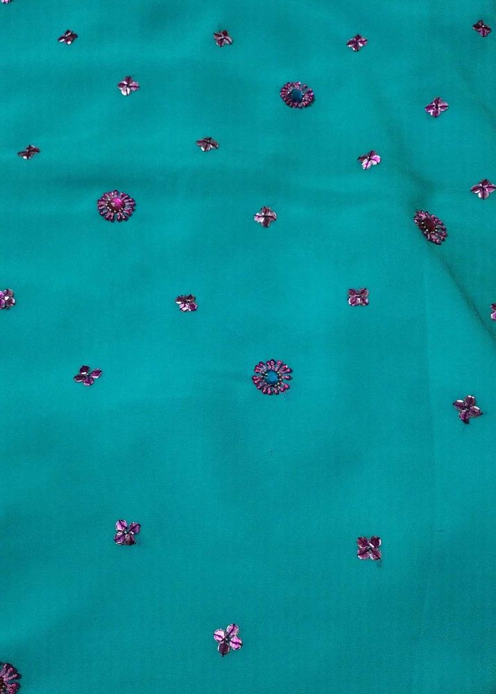 Teal Embroidered Dress Material