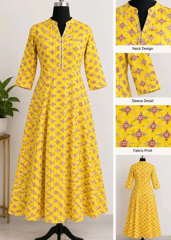 Yellow Printed anarkali suit