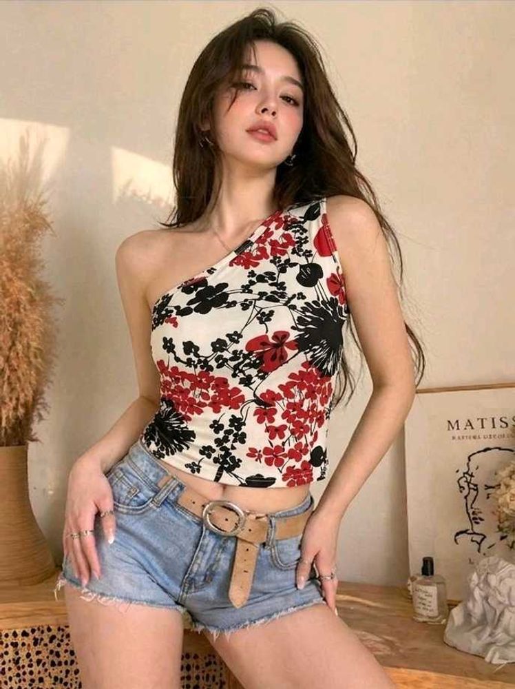 Floral Print one shoulder Top