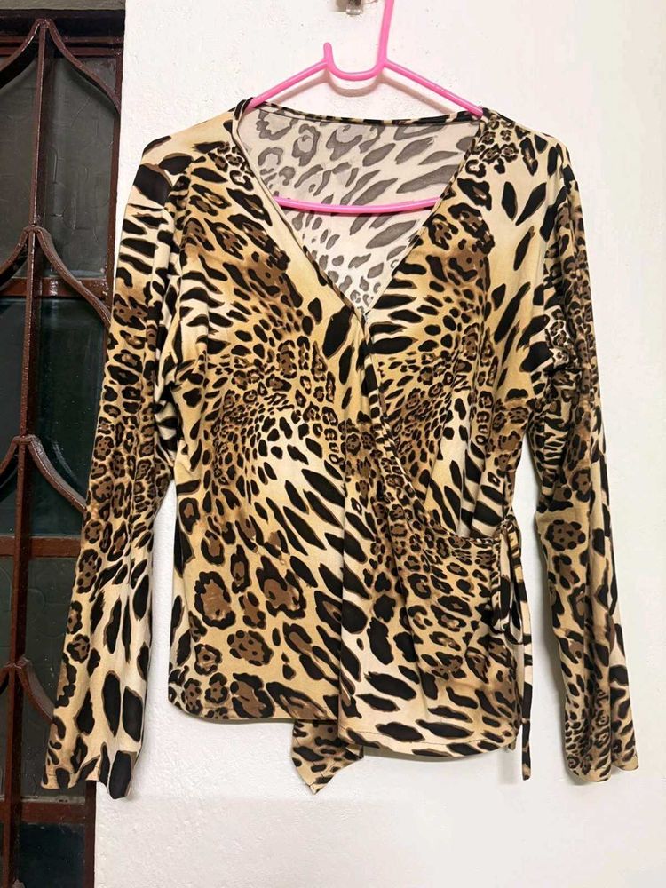 y2k vintage leopard print wrap top/shrug🐆