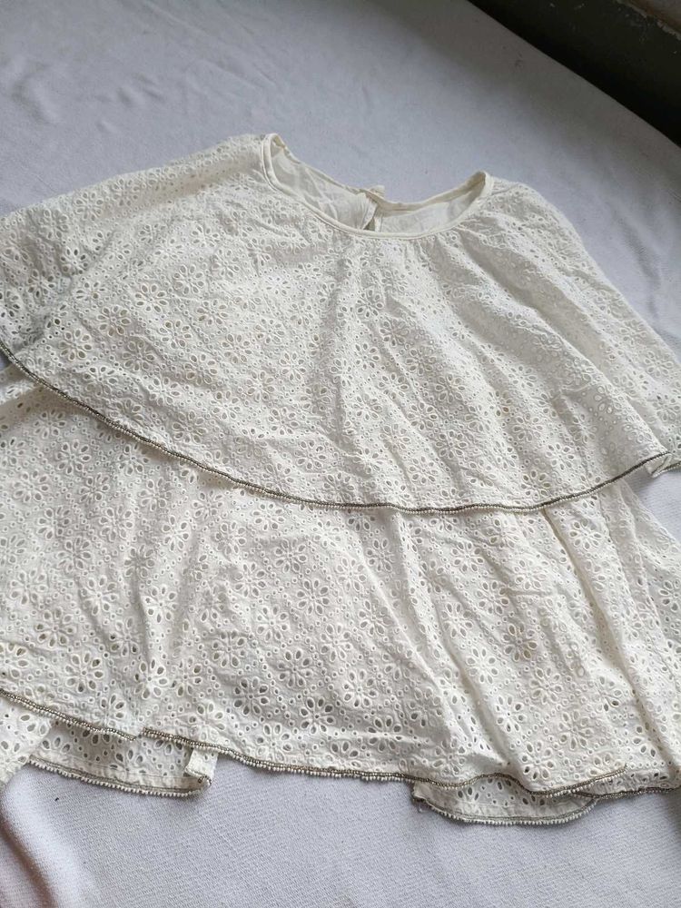 Elegant White Broderie Anglaise Blouse