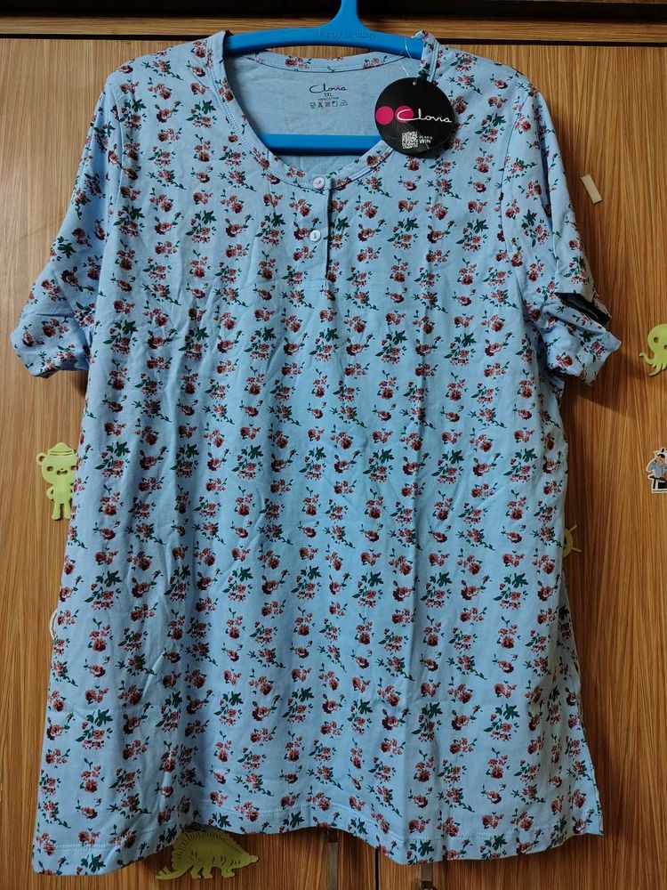 Light Blue Floral Print Night Suit