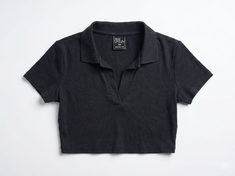 UR3_N Ribbed V-Neck Polo Crop Top