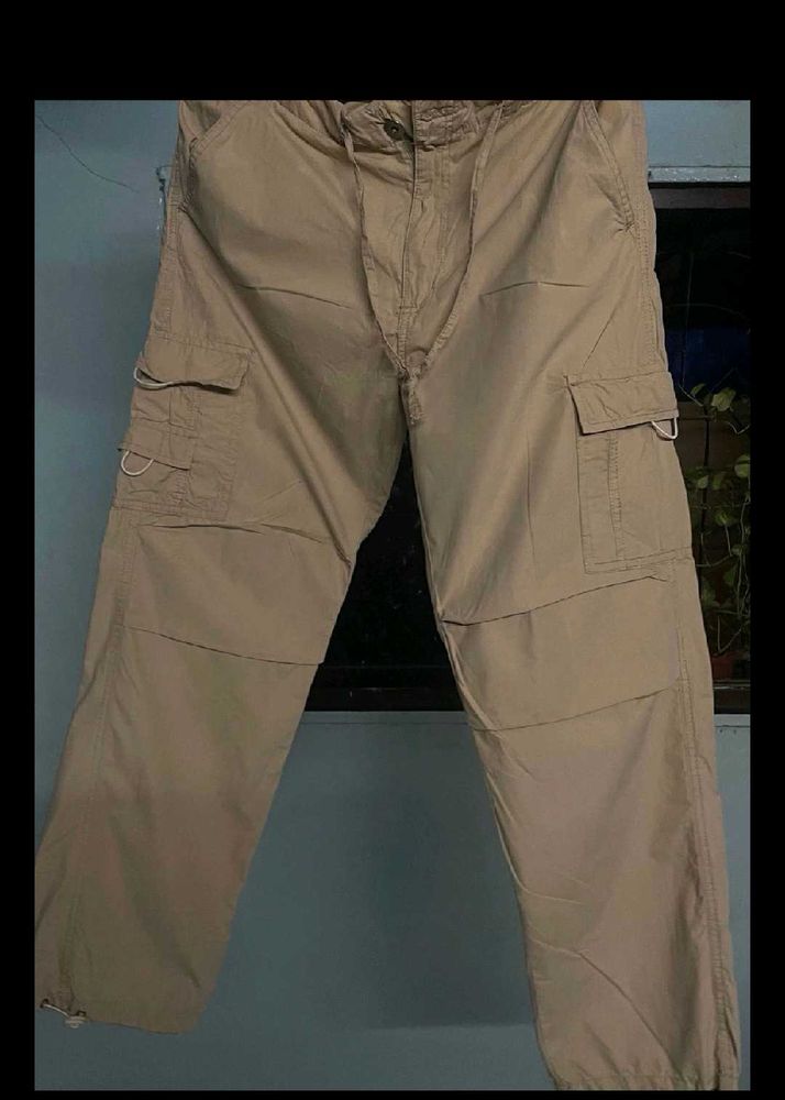 Khaki And Black Parachute Cargo Pants