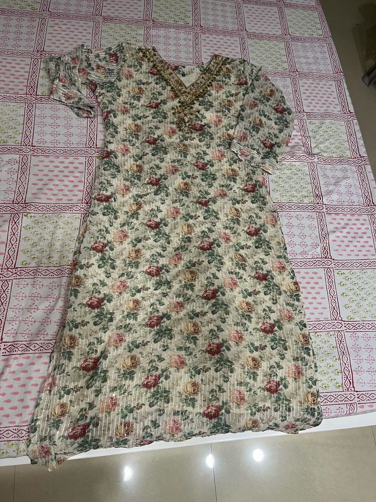 Floral Print Embellished Kurta