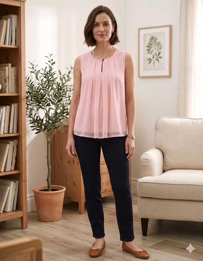 Elegant Pink Sleeveless Pleated Top