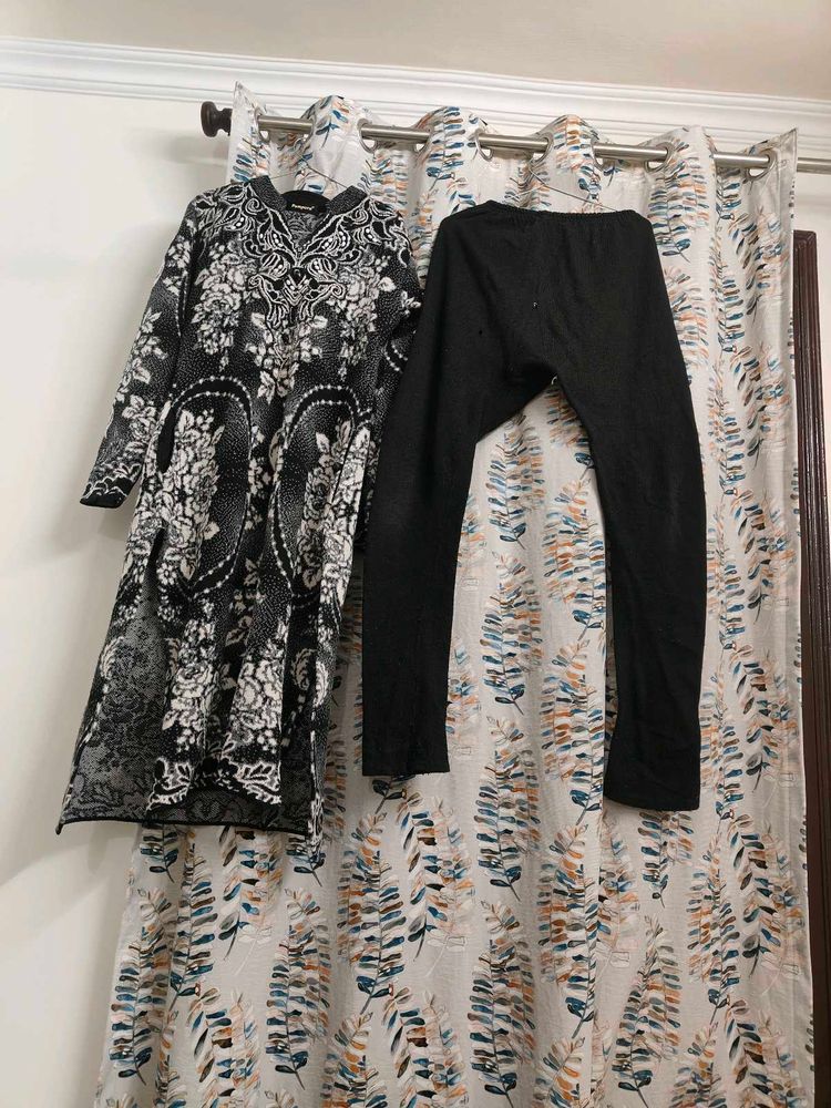 Stylish Black &amp; White Printed Kurta Set