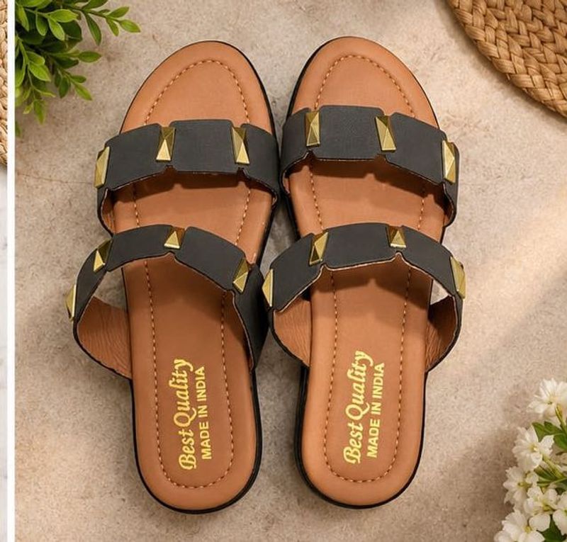 Stylish Grey Studded Flat Sandals