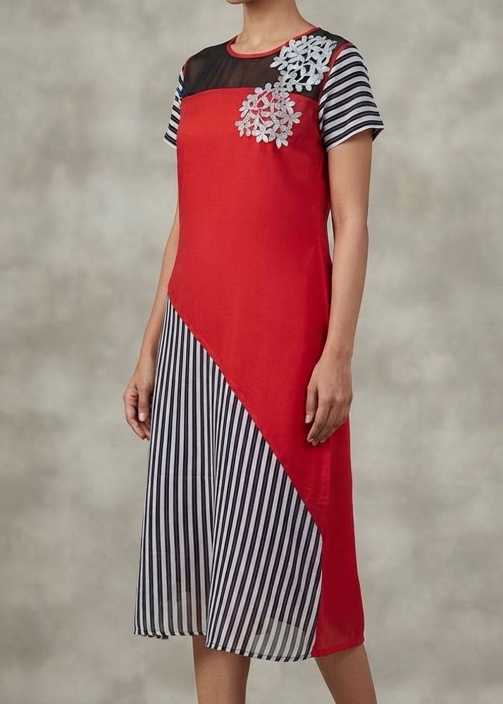 Red &amp; Black Striped Kurta