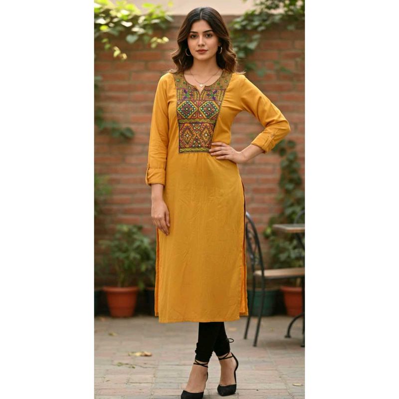 Mustard yellow 💛 Embroidered Kurta