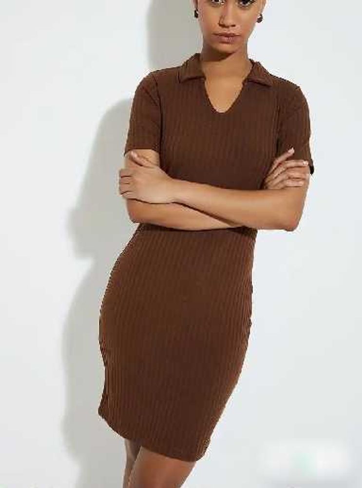 Ribbed Knit Polo Dress
