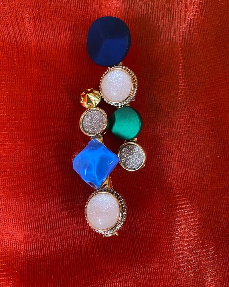 Navy Blue With Marble Stone Hairclips