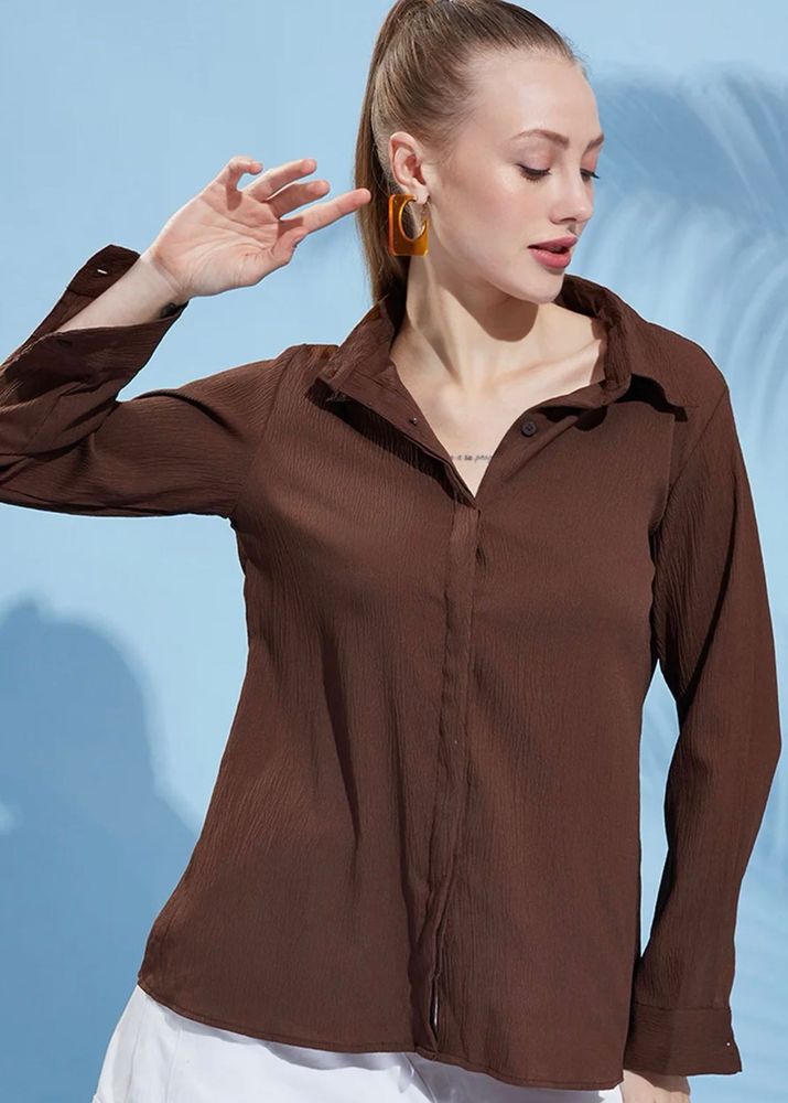 Chic Brown Collared Button-Up Shirt
