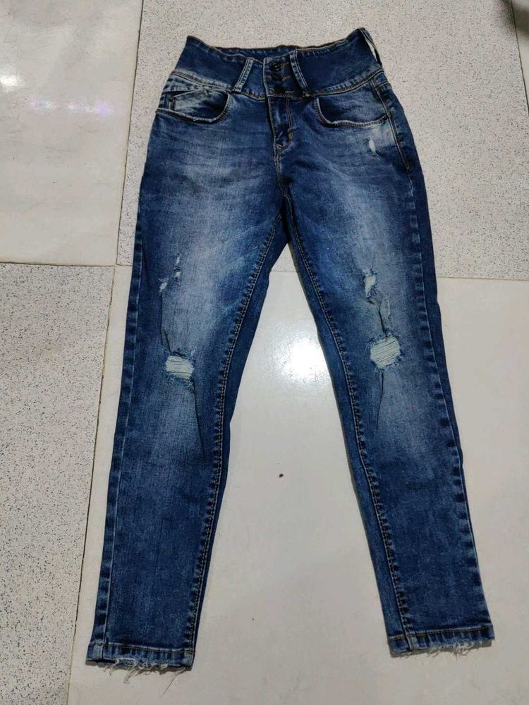 High Waisted Ripped Blue Jeans