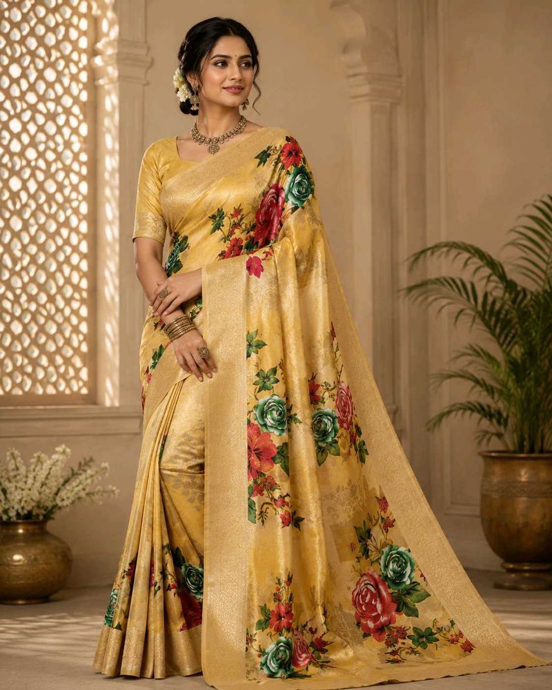 Elegant Yellow Floral Saree