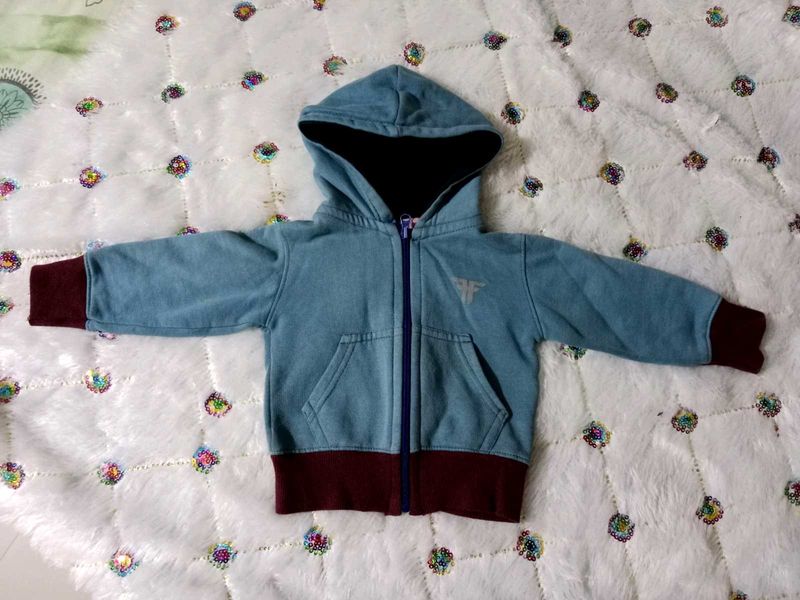 Kids Blue Hooded Zip-Up Jacket