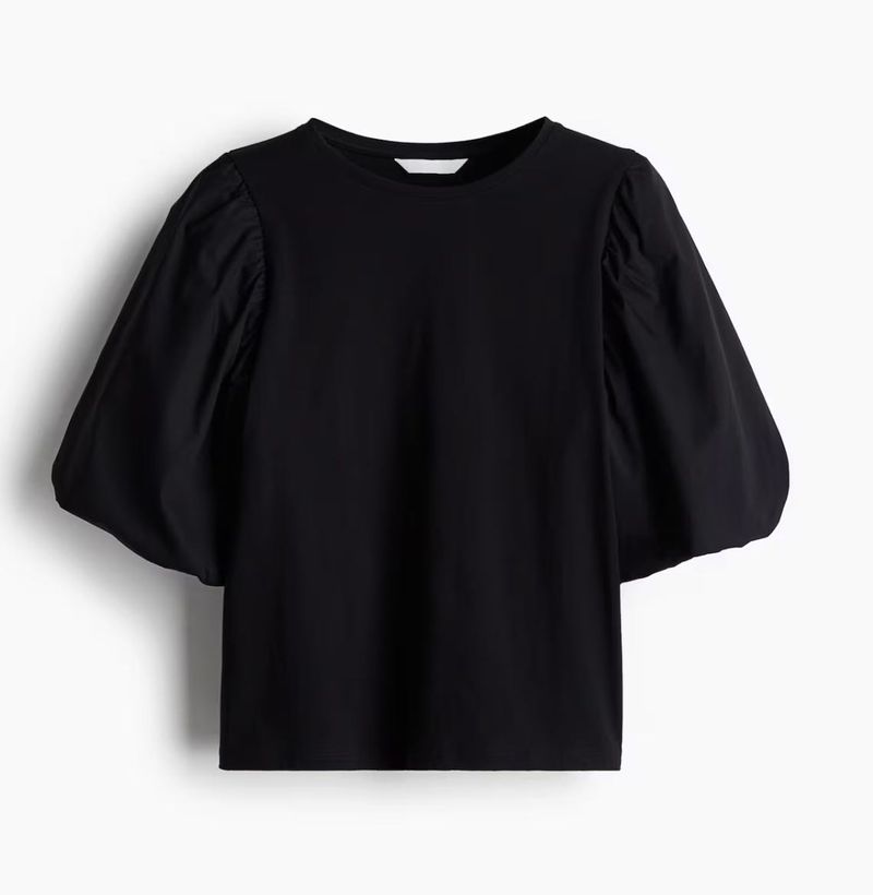 H&amp;M Black Puff Sleeve Top