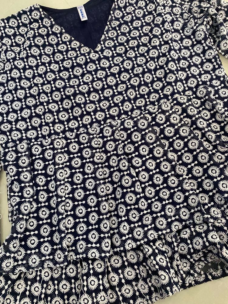 Navy Blue Embroidered Peplum Top | Casual Ethnic W