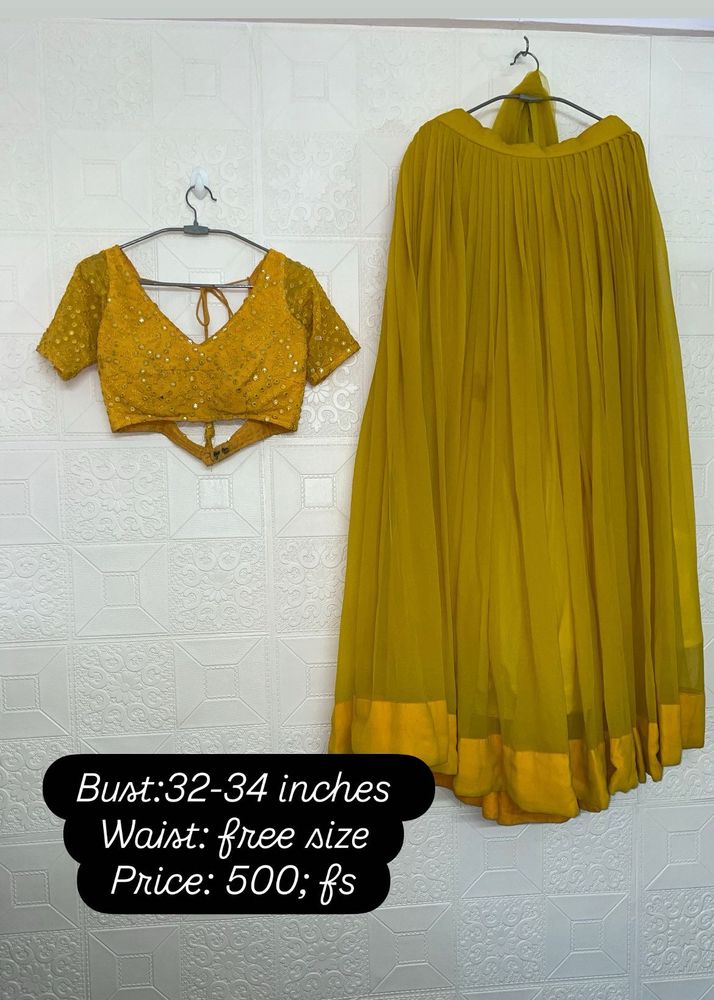 Yellow Sequined Blouse &amp; Skirt Set