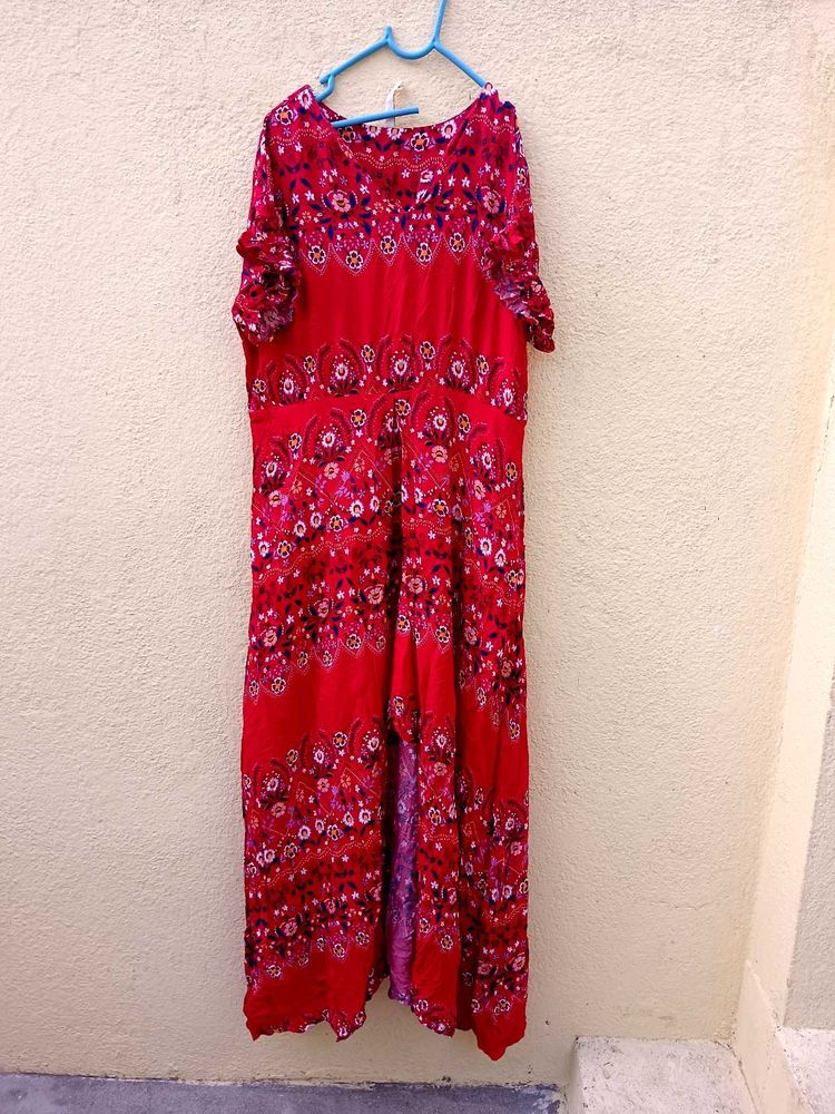 Vibrant Red Floral Maxi Dress