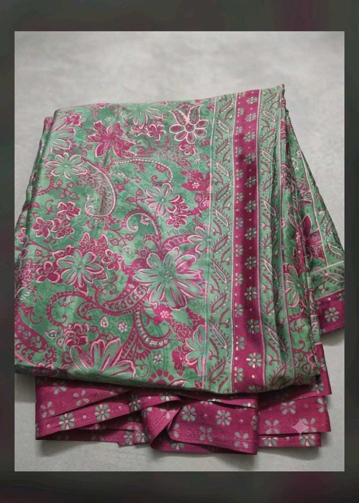 Beautiful Green &amp; Pink Floral Saree