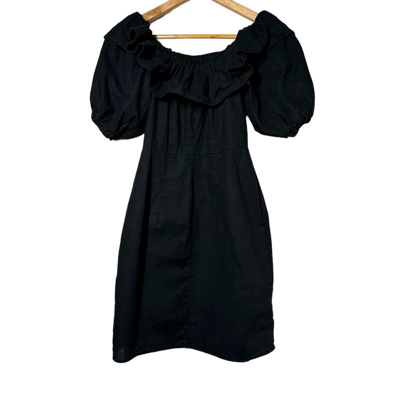 H&amp;m Black Off-Shoulder Puff Sleeve Dress