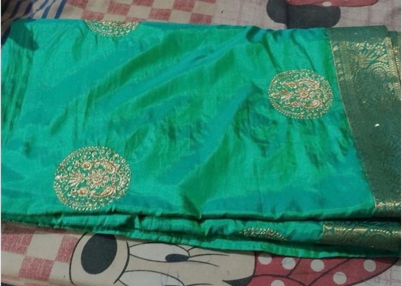 Emerald Green Embroidered Silk Saree