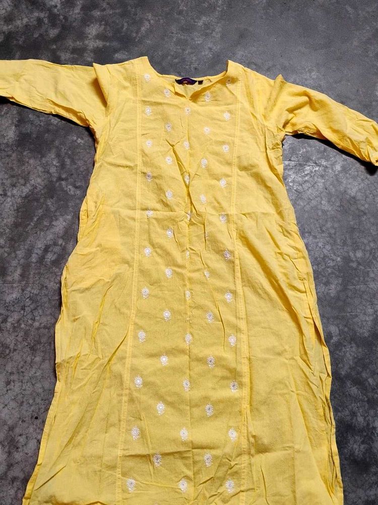 yellow chikon kari kurti❤️
