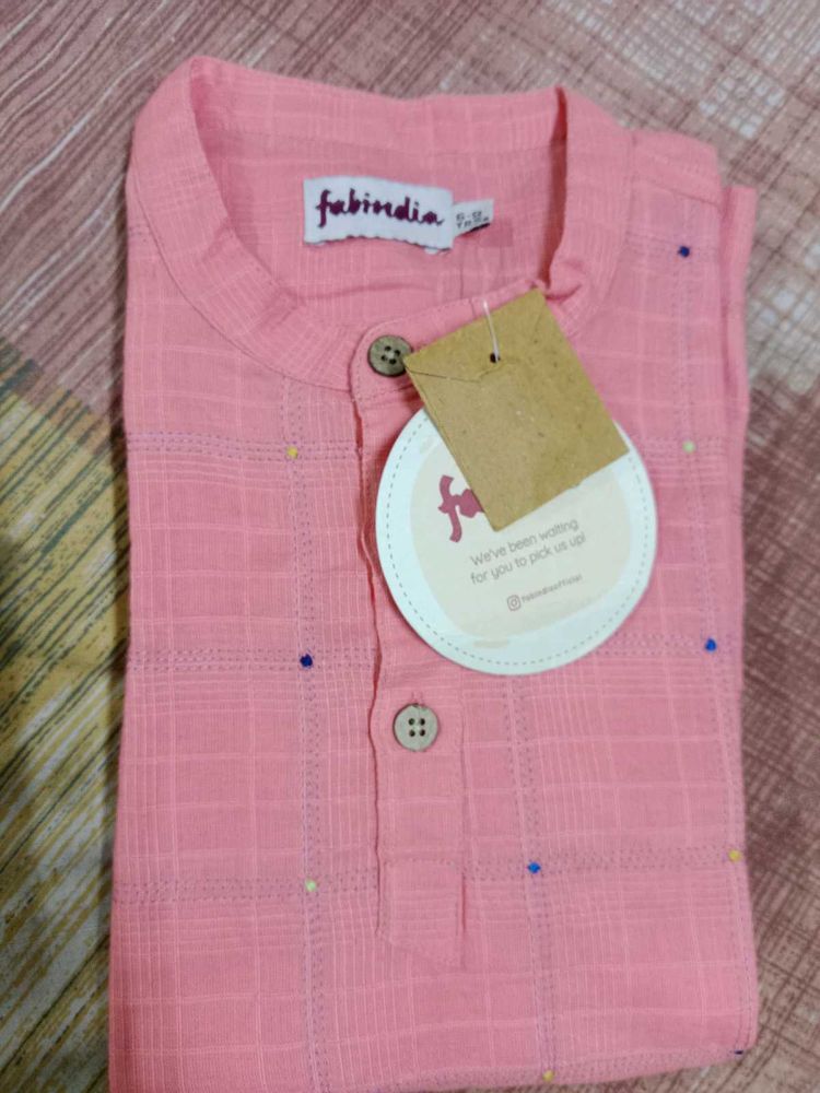 Fab india peach kids short chinese collar kurta